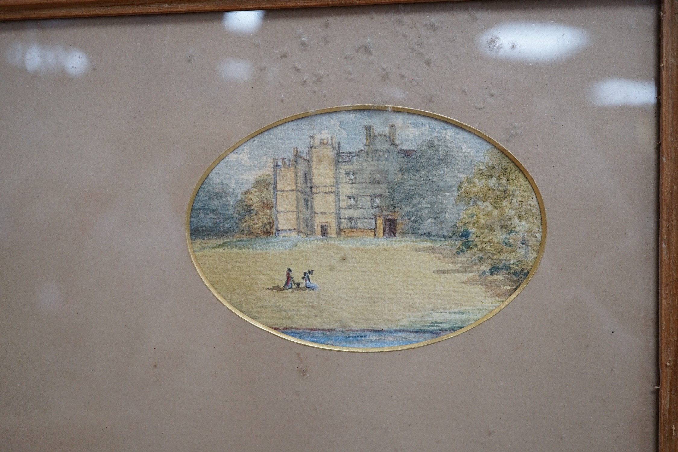 19th century English School, nine watercolours, Views of a country church and surrounding topography, largest 13 x 18cm, framed as one